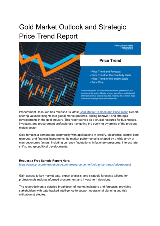 Gold Market Outlook and Strategic Price Trend Report