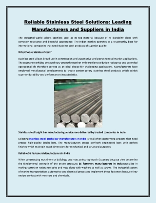 Reliable Stainless Steel Solutions Leading Manufacturers and Suppliers in India