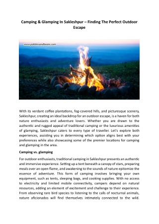 Camping & Glamping In Sakleshpur – Finding The Perfect Outdoor Escape