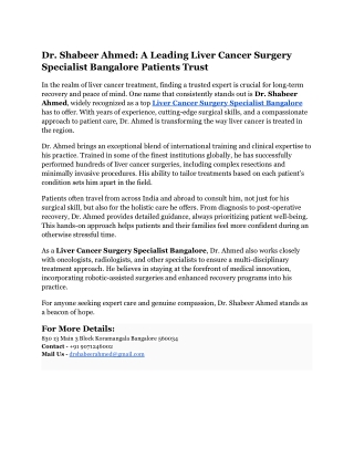 Dr. Shabeer Ahmed_ A Leading Liver Cancer Surgery Specialist Bangalore Patients Trust