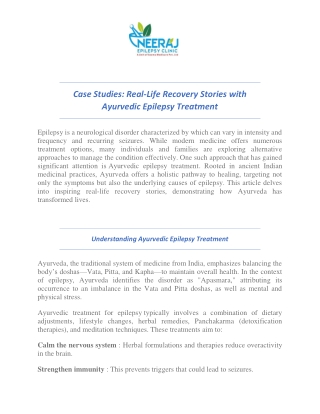 Real-Life Recovery Stories with Ayurvedic Epilepsy Treatment