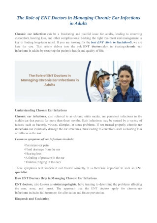 The Role of ENT Doctors in Managing Chronic Ear Infections in Adults