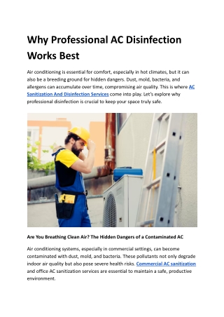 Why Professional AC Disinfection Works Best