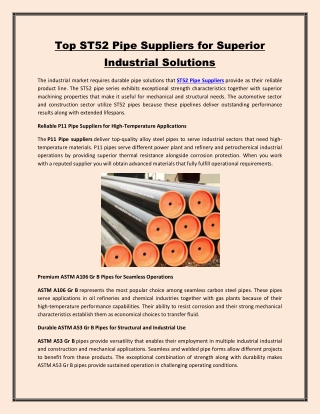 Top ST52 Pipe Suppliers for Superior Industrial Solutions