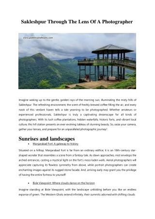 Sakleshpur Through The Lens Of A Photographer