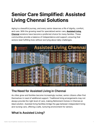 Senior Care Simplified Assisted Living Chennai Solutions