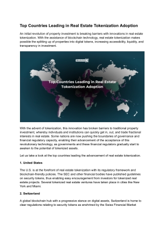 Top Countries Leading in Real Estate Tokenization Adoption