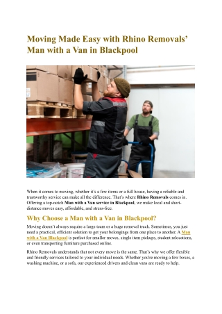 Moving Made Easy with Rhino Removals’ Man with a Van in Blackpool