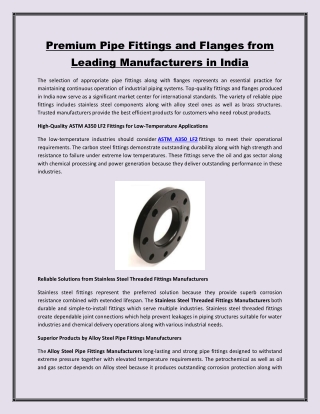 Premium Pipe Fittings and Flanges from Leading Manufacturers in India