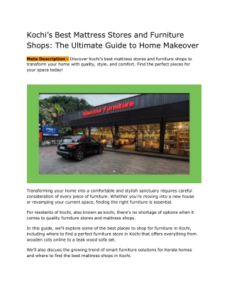 Kochi’s Best Mattress Stores & Furniture Shops - Ultimate Guide to Home Makeover