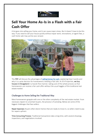 Sell Your Home As-Is in a Flash with a Fair Cash Offer