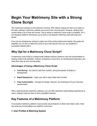 begin your matrimony site with a strong clone