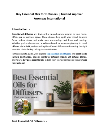 Buy Essential Oils for Diffusers | Trusted supplier Aromaaz International