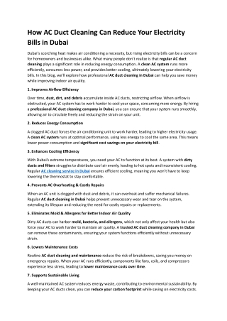 How AC Duct Cleaning Can Reduce Your Electricity Bills in Dubai