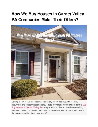 How We Buy Houses in Garnet Valley PA Companies Make Their Offers