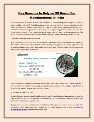 Key Reasons to Rely on SS Round Bar Manufacturers in India