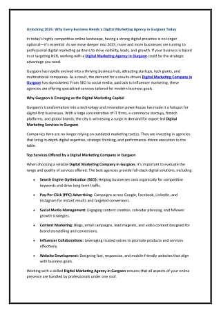 Unlocking 2025 Why Every Business Needs a Digital Marketing Agency in Gurgaon To