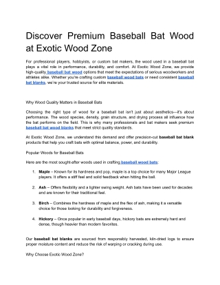 Discover Premium Baseball Bat Wood at Exotic Wood Zone