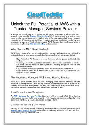 Unlock the Full Potential of AWS with a Trusted Managed Services Provider
