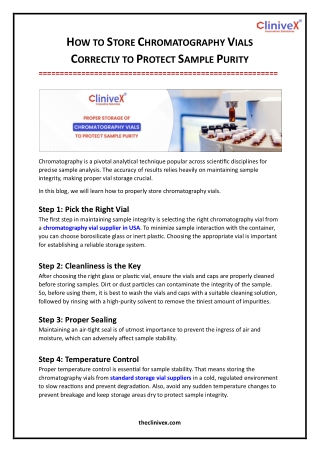 How to Store Chromatography Vials Correctly to Protect Sample Purity