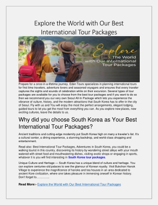Explore the World with Our Best International Tour Packages