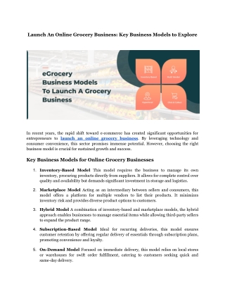 Launch An Online Grocery Business - Key Business Models to Explore