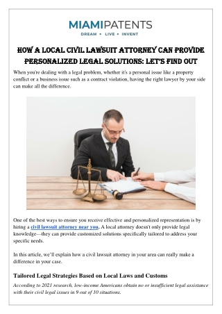 How a Local Civil Lawsuit Attorney Can Provide Personalized Legal Solutions: Let