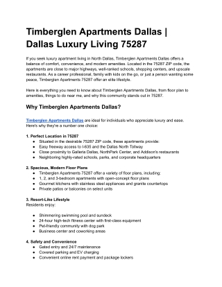 Timberglen Apartments Dallas | Dallas Luxury Living 75287