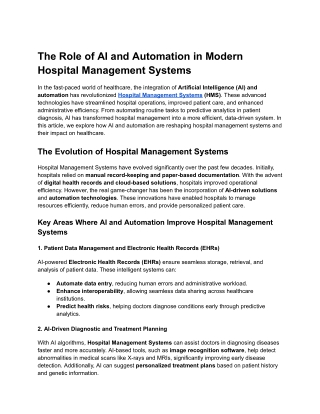 The Role of AI and Automation in Modern Hospital Management Systems