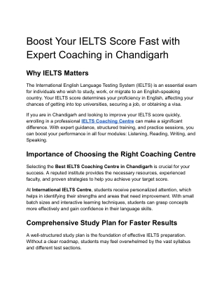 Boost Your IELTS Score Fast with Expert Coaching in Chandigarh