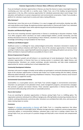 Volunteer Opportunities in Chennai: Make a Difference with Prajha Trust