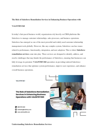 The Role of Salesforce Remediation Services in Enhancing Business Operations with VALiNTRY360