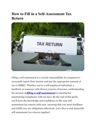 How to Do Self Assessment Tax Return
