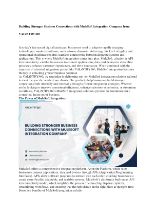 Building Stronger Business Connections with MuleSoft Integration Company from VALiNTRY360