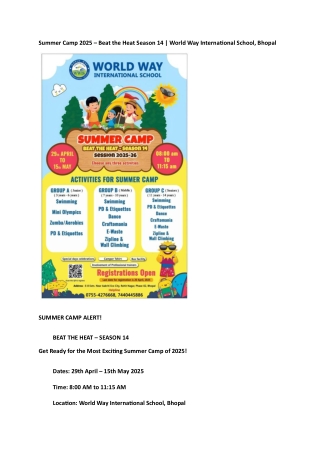 Summer Camp 2025 – Beat the Heat Season 14 | World Way International School, Bho
