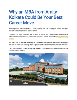 Why an MBA from Amity Kolkata Could Be Your Best Career Move