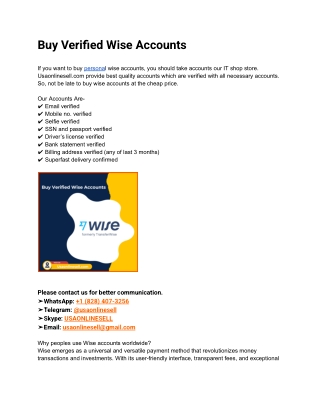 How Do Buy Verified Wise Accounts in Bulk (PVA, Old)  to 2025