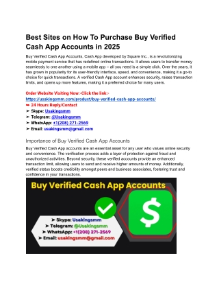 Best Sites on How To Purchase Buy Verified Cash App Accounts in 2025