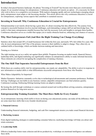 Investing in Yourself: Why Continuous Education is Crucial for Entrepreneurs