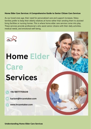 Home Elder Care Services: A Comprehensive Guide to Senior Citizen Care Services
