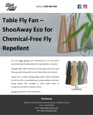 Table Fly Fan – ShooAway Eco for Chemical-Free Fly Repellent