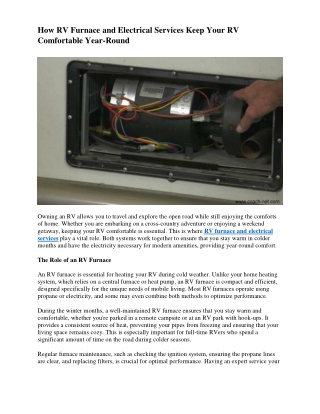 How RV Furnace and Electrical Services Keep Your RV Comfortable Year-Round