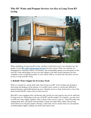 Why RV Water and Propane Services Are Key to Long-Term RV Living