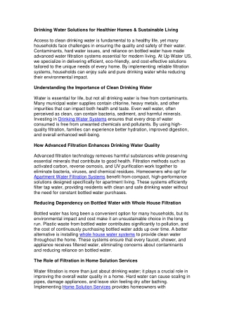 Drinking Water Solutions for Healthier Homes & Sustainable Living