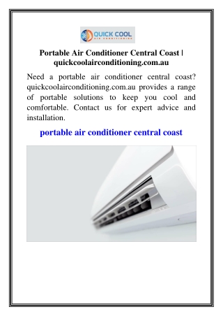 Portable Air Conditioner Central Coast quickcoolairconditioning.com.au