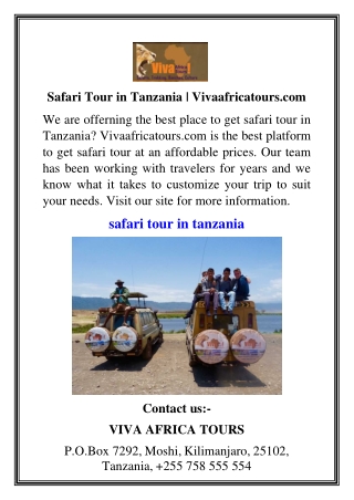 Safari Tour in Tanzania Vivaafricatours.com