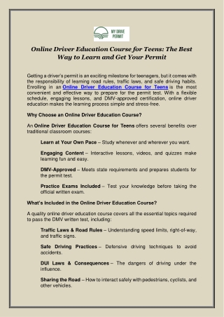 online driver education course for teens the best