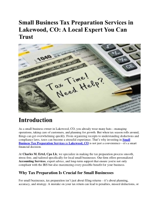 Small Business Tax Preparation Services in Lakewood, CO A Local Expert You Can Trust