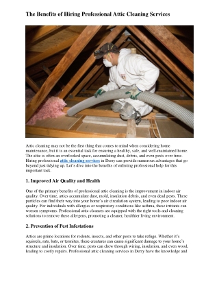 The Benefits of Hiring Professional Attic Cleaning Services