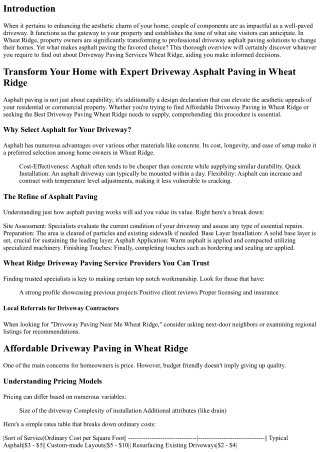 Transform Your Home with Expert Driveway Asphalt Paving in Wheat Ridge